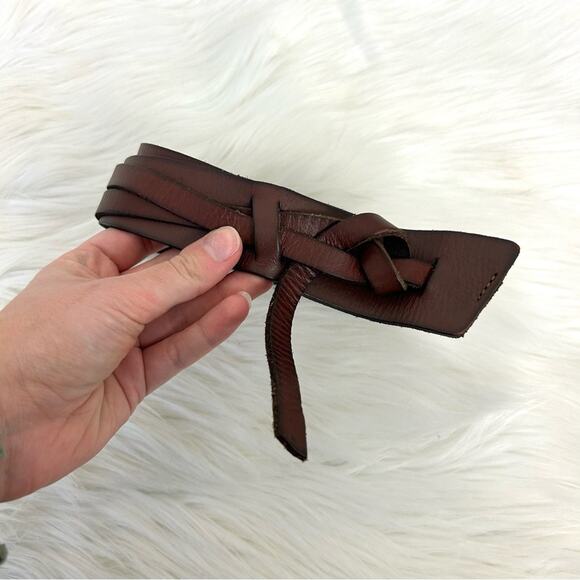 Accessories - Genuine Leather Braided Wrap Detail Brown Belt Size XL